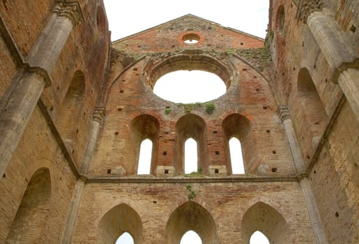 Ruins of the church San Galgano. The abbey was abolished in 1652. (Tuscany, Italy)