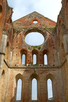 Ruins of the church San Galgano. The abbey was abolished in 1652. (Tuscany, Italy)