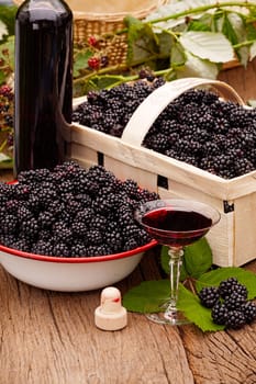 Fresh blackberries and homemade blackberry liqueur