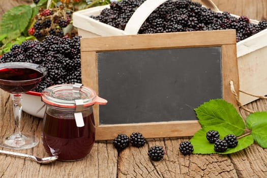 Fresh blackberries,liqueur,blackberry jelly and table