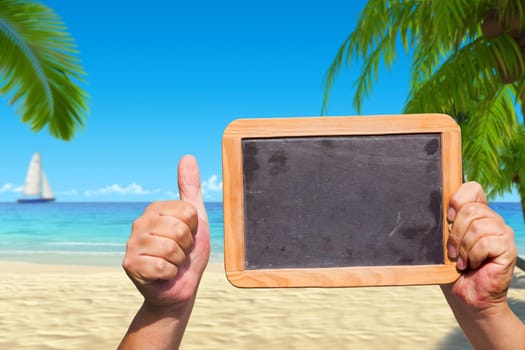 Thumbs up,hands holding up empty board
