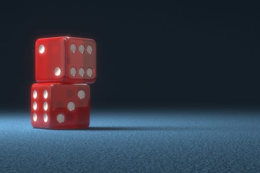 Two red dice one on top of another. Clipping path included.