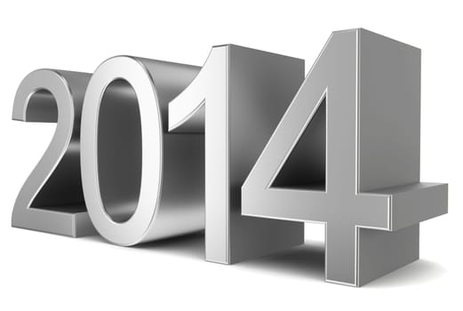 2014 chrome text. 3d illustration on white background
