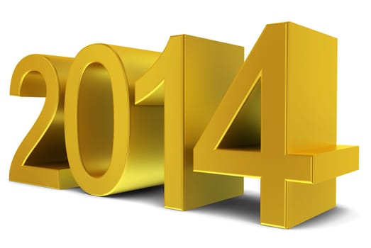 2014 golden text. 3d illustration on white background
