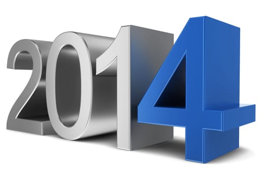 2014 chrome text. 3d illustration on white background