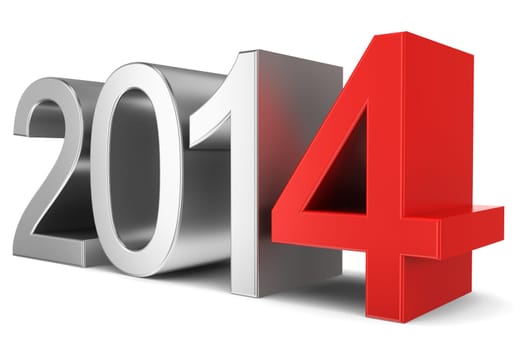 2014 chrome text. 3d illustration on white background