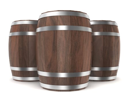 Wooden barrels. 3d illustration on white background