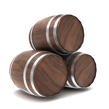 Wooden barrels. 3d illustration on white background