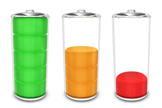 Battery with energy level. 3d illustration on white background