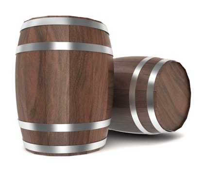 Wooden barrels. 3d illustration on white background