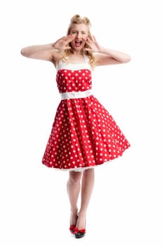 a woman in rockabilly style screams loudly