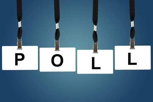 political poll word on badge with blue background