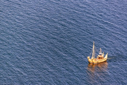Reed boat, or totora, on Lake Titicaca near the Isla del Sol in Bolivia