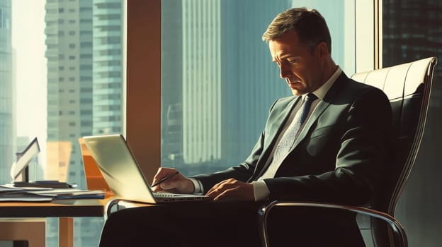 man in office working on computer, Generative AI, people