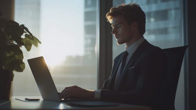 man in office working on computer, Generative AI, people
