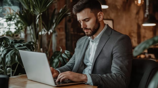 man in office working on computer, Generative AI, people