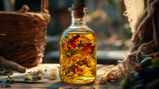 medicinal herbs in a small bottle, Generative AI, nature