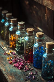 medicinal herbs in a small bottle, Generative AI, nature