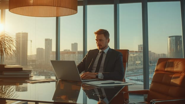 man in office working on computer, Generative AI, people