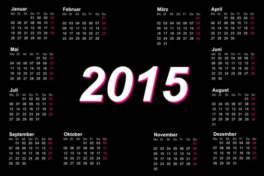 European german 2015 year calendar with week starting from monday
