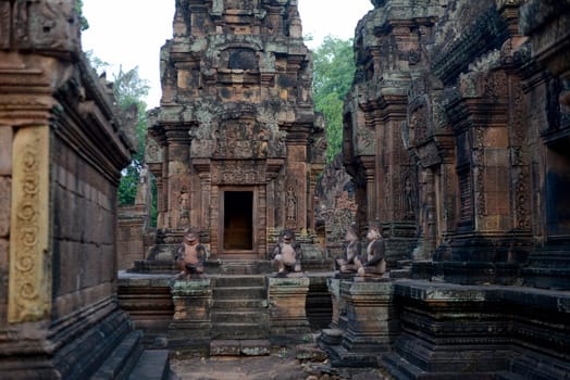 The Tempel Ruin of  Banteay Srei about 32 Km north of the Temple City of Angkor near the City of Siem Riep in the west of Cambodia.