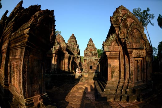 The Tempel Ruin of  Banteay Srei about 32 Km north of the Temple City of Angkor near the City of Siem Riep in the west of Cambodia.