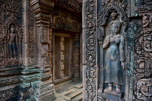 The Tempel Ruin of  Banteay Srei about 32 Km north of the Temple City of Angkor near the City of Siem Riep in the west of Cambodia.