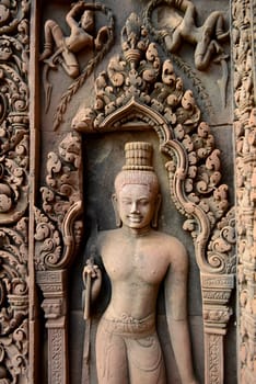 The Tempel Ruin of  Banteay Srei about 32 Km north of the Temple City of Angkor near the City of Siem Riep in the west of Cambodia.