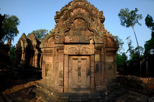 The Tempel Ruin of  Banteay Srei about 32 Km north of the Temple City of Angkor near the City of Siem Riep in the west of Cambodia.