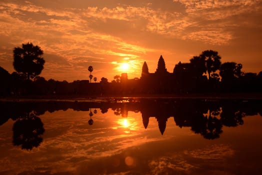 The Angkor Wat in the Temple City of Angkor near the City of Siem Riep in the west of Cambodia.