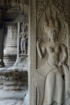 The Angkor Wat in the Temple City of Angkor near the City of Siem Riep in the west of Cambodia.