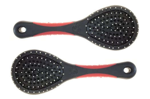A close up shot of a dogs grooming brush