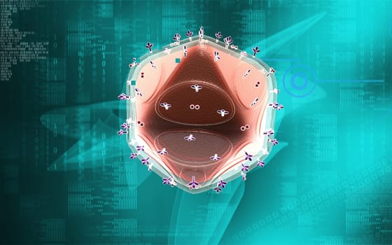 Digital illustration of HIV in colour background