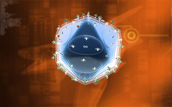 Digital illustration of HIV in colour background