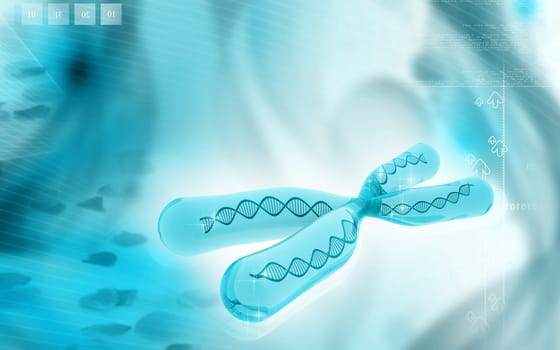 Digital illustration of chromosome in colour background