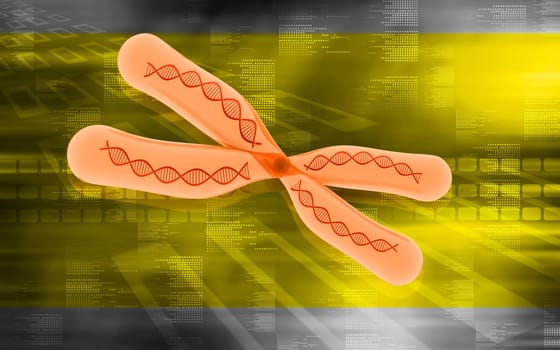 Digital illustration of chromosome in colour background