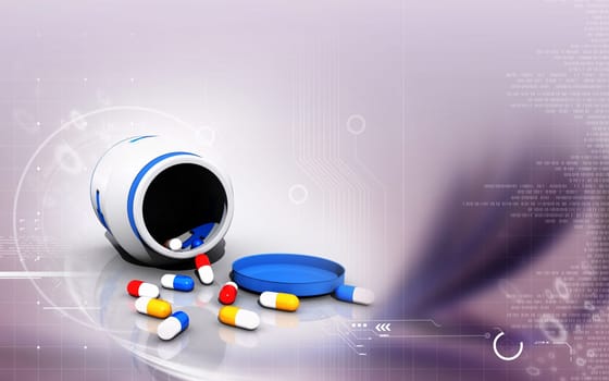 Digital illustration of capsule bottle in colour background