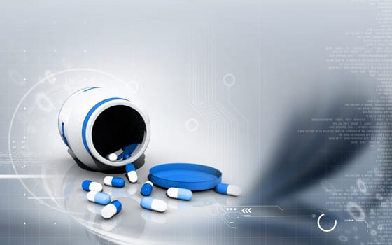 Digital illustration of capsule bottle in colour background
