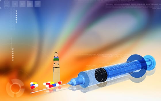 Digital illustration of syringe in colour background