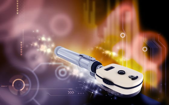Digital illustration of ophthalmoscope in colour background