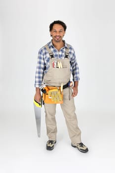 Full length carpenter with a saw