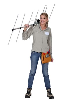 Woman with TV antenna