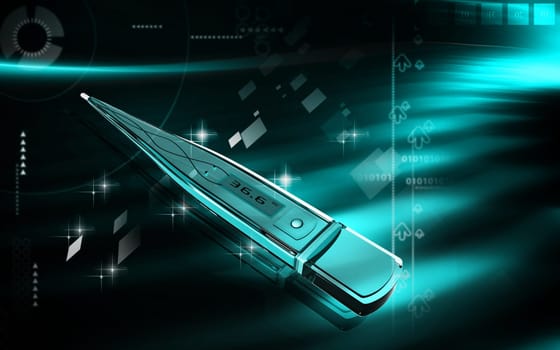 Digital illustration of thermometer in colour background