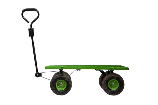Four wheel hand trolley and handle isolated on white background