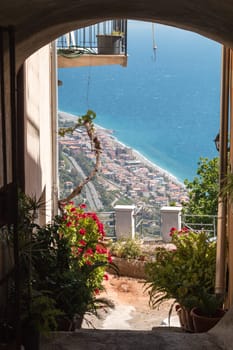 Seascape through natural window