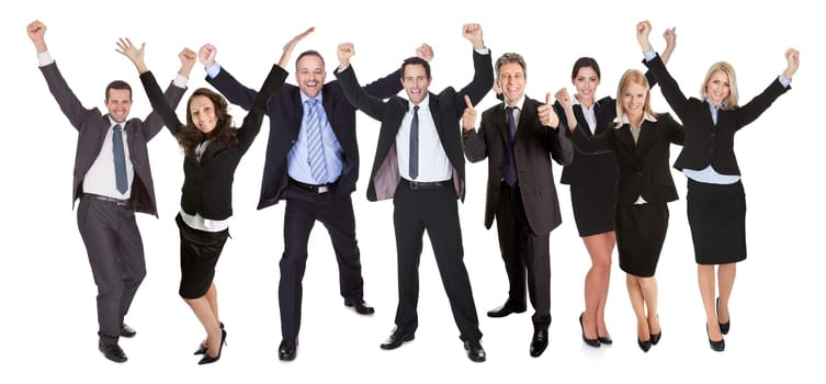 Large group of excited business people. Isolated on white