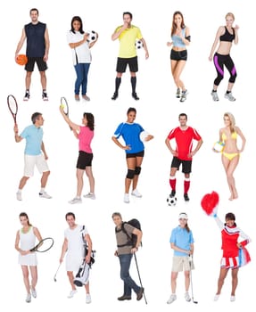Various sports people. Isolated on white background