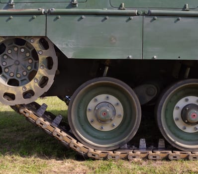 close-up of wheels of a small armored vehicle