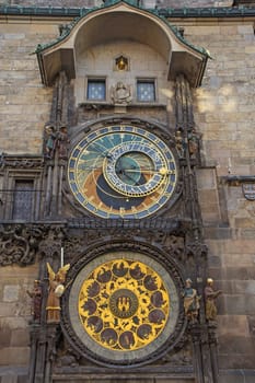 Astronomical Clock on Old Town Hall in Prague. (Czech Republic). Vertically.
