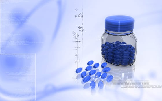 Digital illustration of capsule bottle in colour background